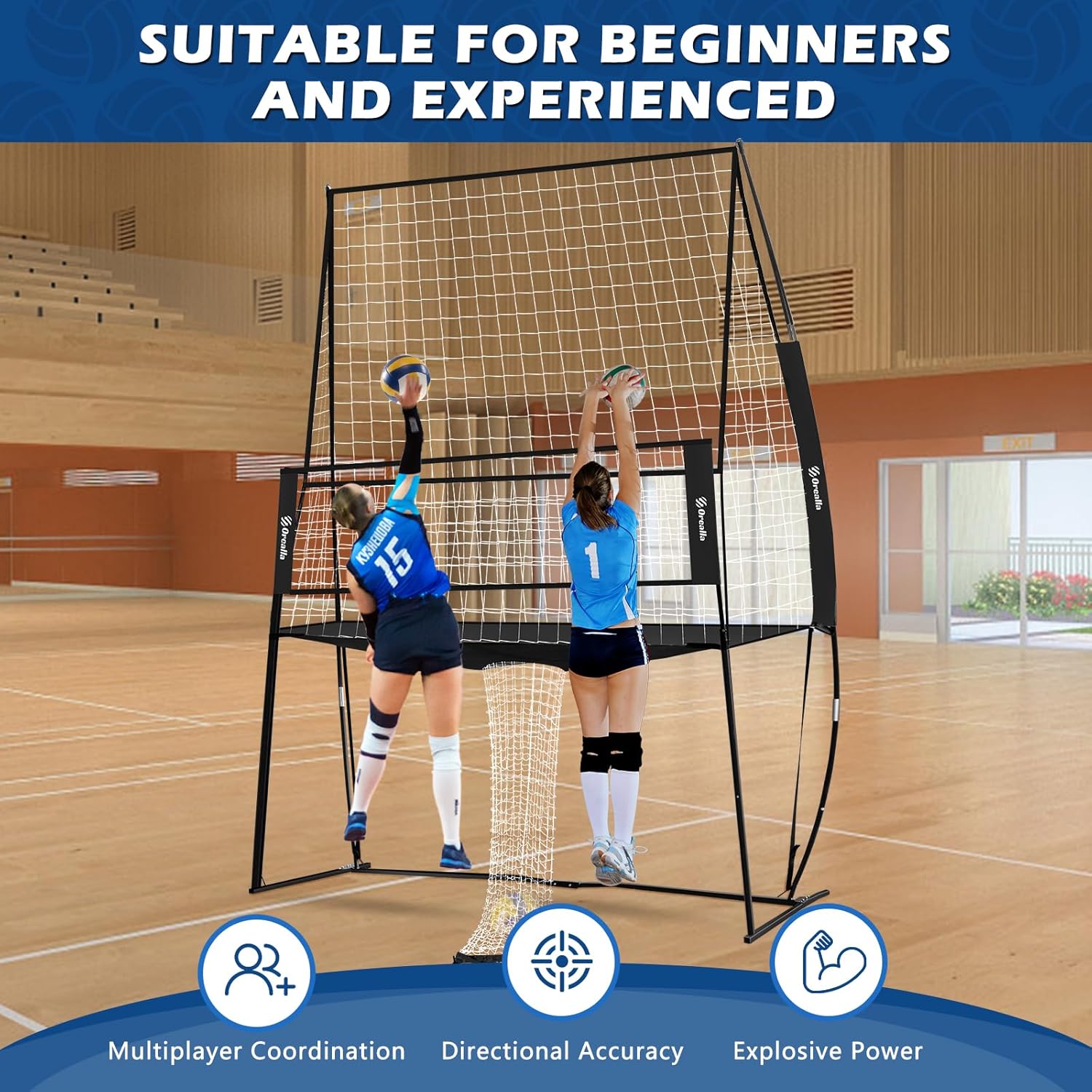 Volleyball Training Equipment, Volleyball Practice Net Station Update Freely Adjustable Height of Front Net, Easy Assembly Volleyball Net for Backyard Hitting Serving Passing Practice